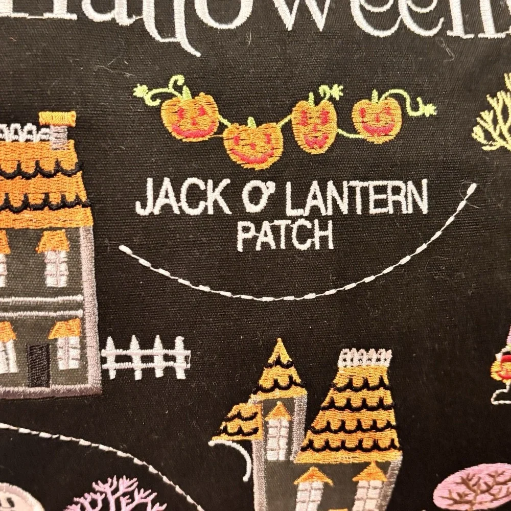 Isaac Mizrahi Halloween Pillow NWT Embroidered Spooky Village Lumbar Black